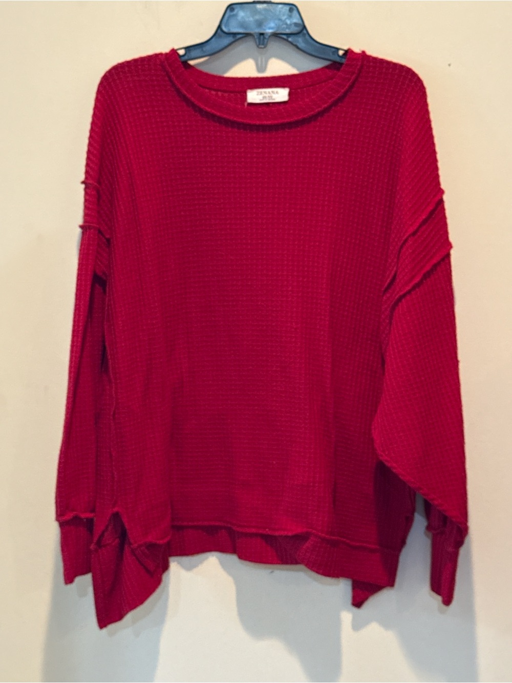 Zenana Outfitters Crimson Waffle-Knit Crewneck Sweater
